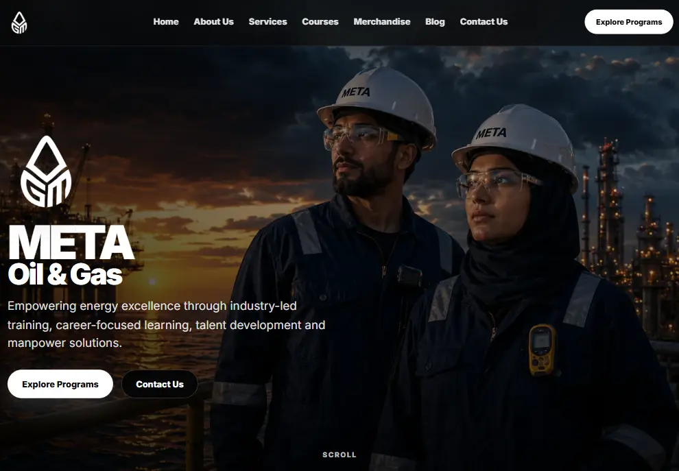 META Oil and Gas public training website interface