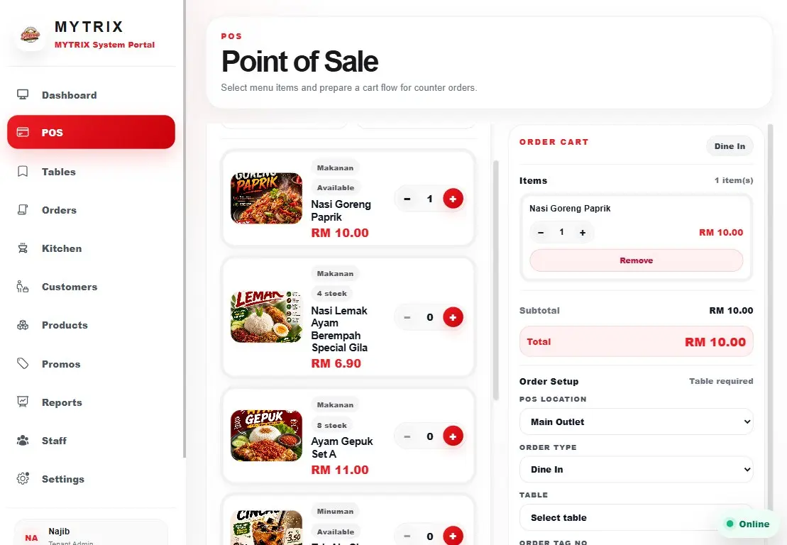 MYTRIX Lite customer ordering system